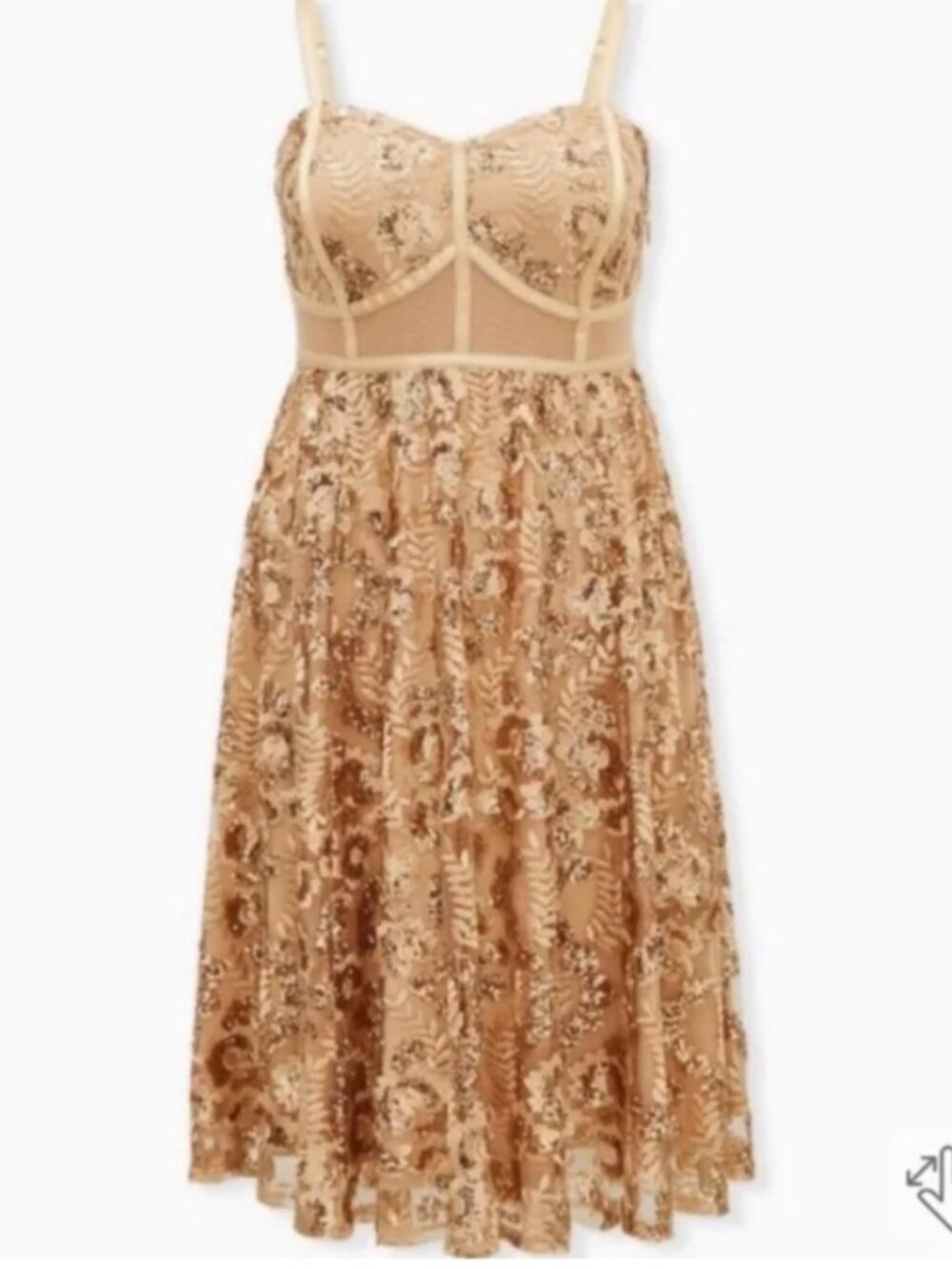 NWT Torrid Gold Sequin & Embroidered Mesh Bustier Midi Dress – Size 16 - Picture 5 of 6